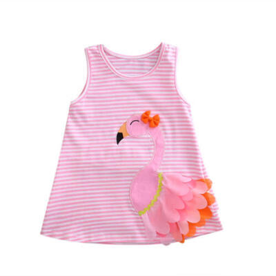 

3D Swan Baby Girl Toddler Sleeveless Pink Stripes Tunika Dress Kids Clothes 0-4T