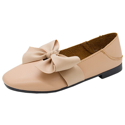

Single shoe woman spring chic round head butterfly knot fairy bean shoes ins leather shoes