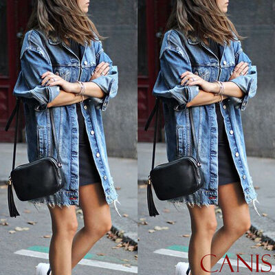 

New Womens Denim Long Coat Jeans Coat Fashion Jacket Loose Casual Streetwear