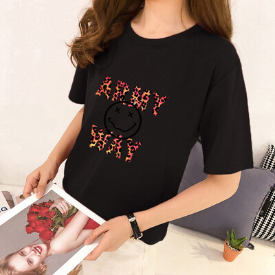 

Tee Shirt Femme Womens Korean Style Round Neck Cartoon & Letters women tshirt Print Half Sleeve Loose T-Shirt