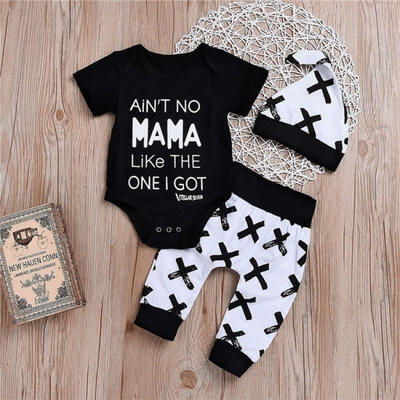 

Newborn Baby Boy Girls MAMA Print Tops Romper Long Pants Leggings Hat Outfits Set Clothes