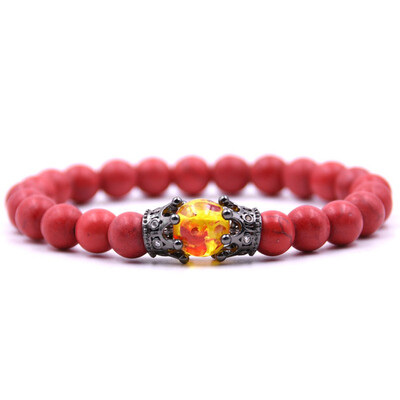 

8 mm Natural Stone Volcanic Stone Bracelet DIY Rose Gold Small Crown Hand Cord Micro Inlay Zircon Bracelet