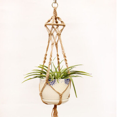 

Vintage Macrame Plant Hanger Flower Pot Garden Holder Legs Hanging Rope Basket