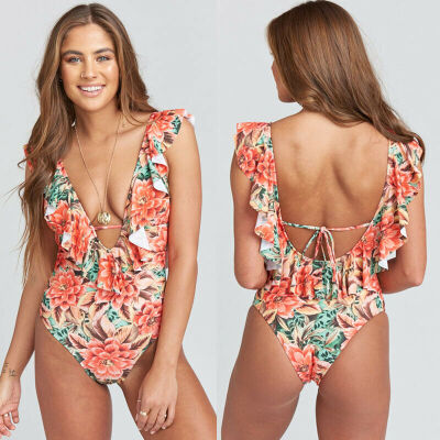 

US Sexy Women One-Piece Floral Swimsuit Swimwear Push-up Bikini Bathing Monokini