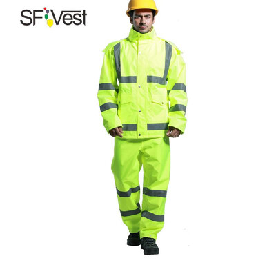

SFVest High Visibility Reflective Rainwear Suit Thickened Luminous Safety Raincoat Suit Outdoor Hiking Riding Men&Women Waterp