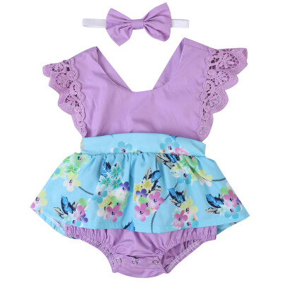 

Baby Girl Kids Clothes Floral Romper Tutu Dress Headband Jumpsuit Outfit Set