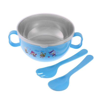 

3pcs Cartoon Tableware Set Baby Kid 300ml Feeding Bowl WCoverSpoonFork