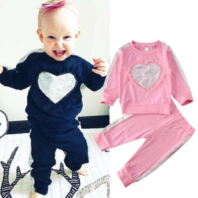 

Toddler Kids Baby Girl Clothes Cotton Sweatshirt Tops Pants Tracksuit Outfit Set