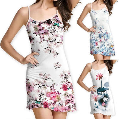 

Women Boho Mini Dress Beach Floral Sundress Summer Evening Formal Party Cocktail