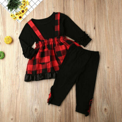 

US Toddler Baby Girl Clothes Long Sleeve Tops Dress Plaid Pants Outfits 0-5Years