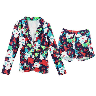 

Sexy Women Two-Piece Set Floral Print Long Sleeve Casual Blazer Hot Pants Shorts Set Suit White