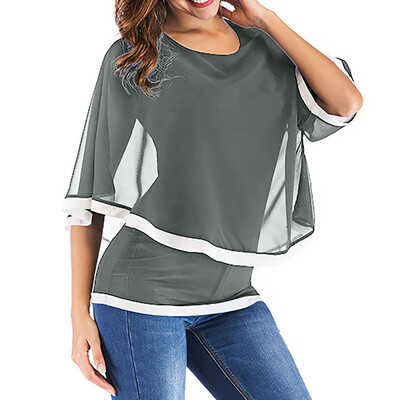 

Starmoon Women Summer O-Neck Bell Sleeve Solid Chiffon Tunic Tops Blouse T Shirt