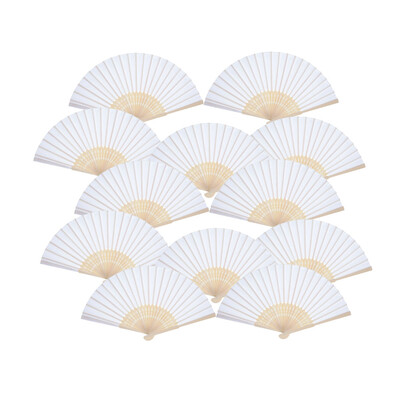 

〖Follure〗12 Pack Hand Held Fans White Paper fan Bamboo Folding Fans Handheld Folded Fan