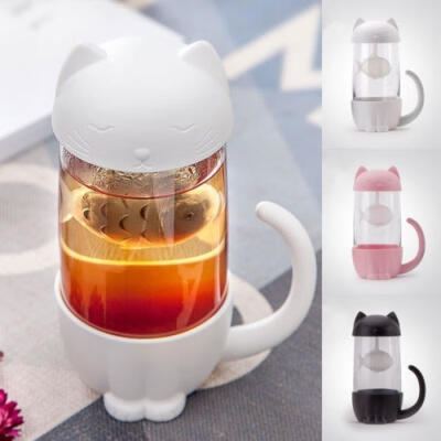 

Lovely Glass Cup Tea Mug Fish Monkey Tea Infuser Strainer Filter Container Gift