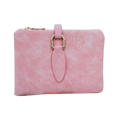 

Vintage Matte Faux Leather Women Short Purse Buckle Zipper Female Wallet Gift