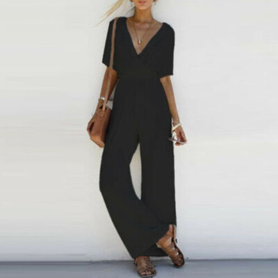 

New Style Women V Neck Short Sleeve Jumpsuit Ladies Summer Casual Loose Playsuit