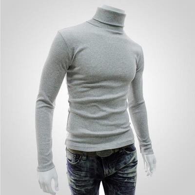 

Hedging Solid Style Men Boutique Long Sleeve T Shirt Fashion Casual Slim High Collar Bottoming Shirts