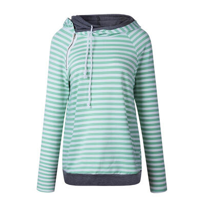

Stripe Autumn Slim Fit Drawstring Women Hoodie Fashion Casual Pocket Tops