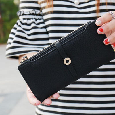 

Fashion PU Leather Folding Women Long Section Wallet Large Capacity Zipper Hasp Purse With Card Holder