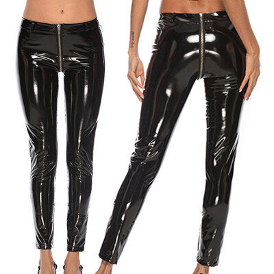 

Women Faux Leather Leggings Mid Waist Skinny Long Pants Skinny Trousers Clubwear
