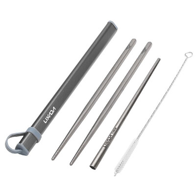 

Lixada Camping Cutlery Set Titanium Chopsticks Drinking Straw Cleaning Brush with Aluminum Storage Tube Case for Outdoor Traveling