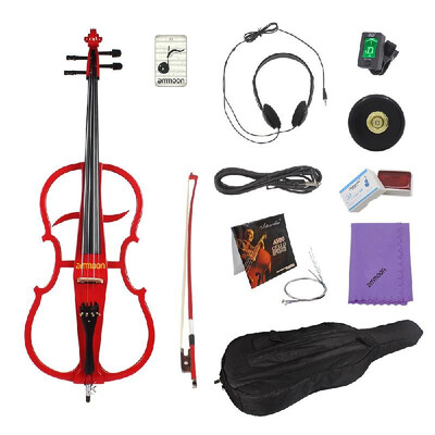 

ammoon 44 Full Size Solid Wood Electric Cello Violoncello Maple Wood body Ebony Fittings in Style 1 with Tuner Headphone Gig Bag