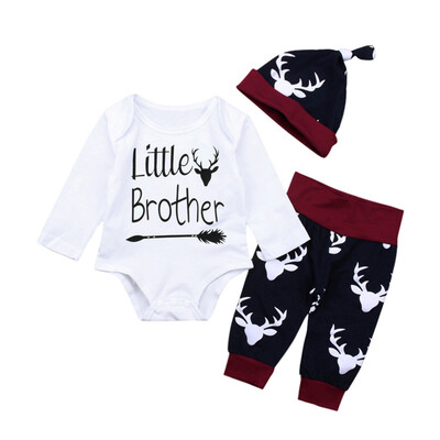 

Newborn Infant Baby Boys Letter Romper Jumpsuit Deer Pants 3pcs Clothes Set