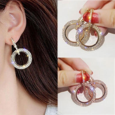 

Fashion Luxury Round Earrings Women Crystal Geometric Hoop Earrings Jewelry Gift