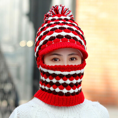 

Wool hats for men&women in winter knitted ear&neck protector riding windproof&velvet one-piece hat to keep warm