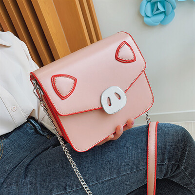 

Qiao Bani 2019 new Korean fashion Dongdaemun pig nose hardware chain small square bag shoulder diagonal tide handbag