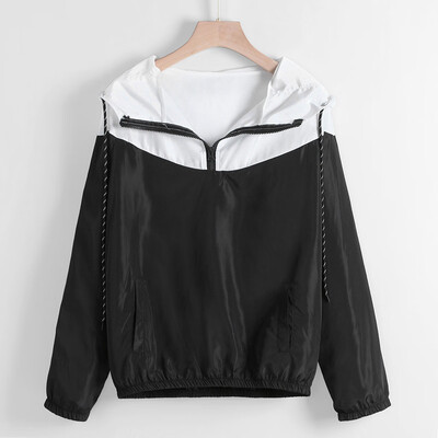 

〖Follure〗Women Long Sleeve Zipper Color Patchwork Thin Skinsuits Hooded Casual Sport Coat