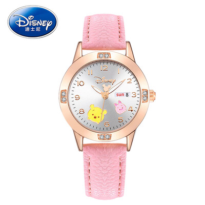 

Disney student watch female Korean version of the waterproof simple quartz watch cute cartoon luminous pointer children watch girl 327 rose gold shell powder with Pooh bear