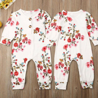 

2019 Newborn Baby Girl Flower Romper Bodysuit Jumpsuit Headband Outfits Clothes