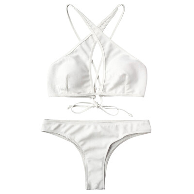 

Keyhole Rib Texture Wrap Bikini Set