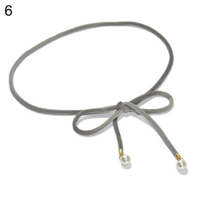 

Chic Solid Color Ultra-slim Rope Women Waistband Faux Pearl Pendant Belt Sash