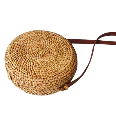 

Circle Handwoven Cross Bag Bali Round Retro Rattan Straw Beach Bags Barrel-shaped Bohemian Style Summer Woven Bag YL