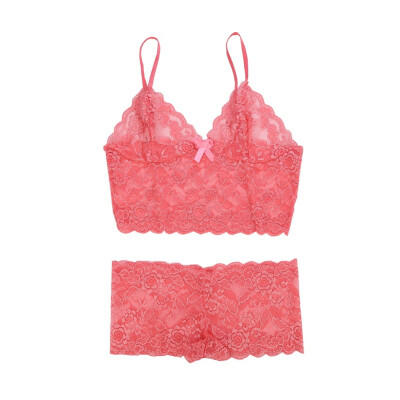 

Ladies Sexy Lingerie Lace Deep V Gathered Women Underwear Fun Set Solid Color Push-up Bra Set