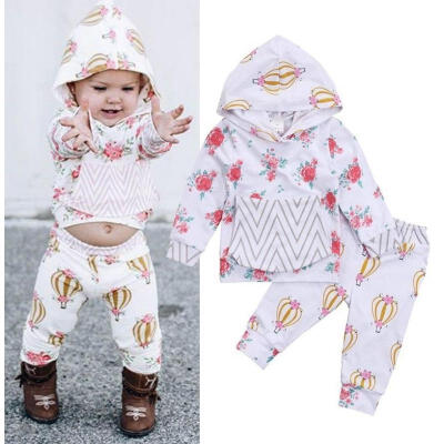 

2pcs Toddler Newborn Baby Boy Girl Ballon Hooded TopsPants Outfits Set Clothes