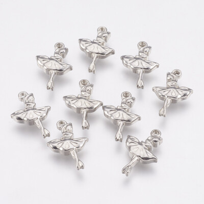 

304 Stainless Steel Pendants Dancing girl Stainless Steel Color 19x125x3mm Hole 12mm