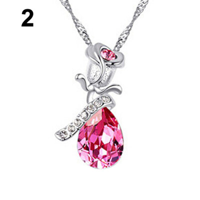 

Womens Fashion Tear Drop Rhinestone Rose Flower Pendant Chain Necklace Gift