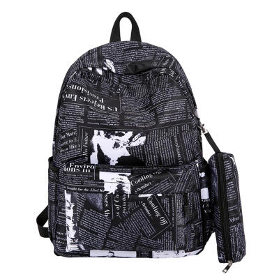 

2pcsset Fashion Travel Backpacks Men Nylon Letter Print Knapsack Pen Bags