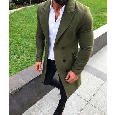 

New Men Wool Coat Winter Trench lapel Outwear Warm Overcoat Long Jacket Peacoat