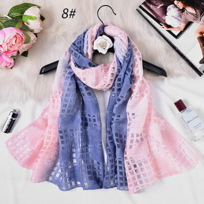 

New gradient color cut flower scarf female organza openwork lace sunscreen shawl beach towel silk scarf