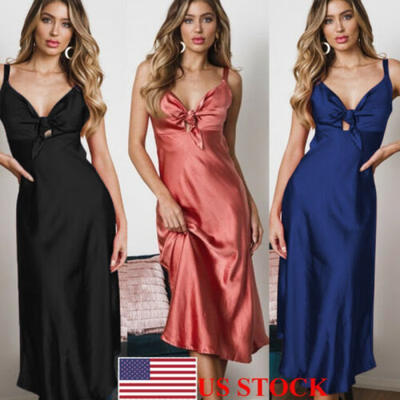 

Womens Satin Lingerie Ladies Nightie Nightwear Night Long Dress Silk Chemise US
