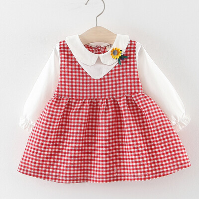 

Toddler Kids Baby Fake Two Dresses Plaid Sunflower Girls Princess Party Dress