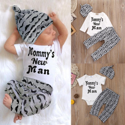 

3PCS Newborn Infant Baby Boy Cotton Tops RomperPants LeggingHat Outfits Clothes Set