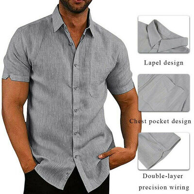 

Mens Casual Solid Shirts V Neck Linen Breathable Pullover Summer Wear Shirt Tops