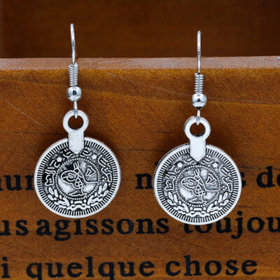 

Vintage Carved Drop Earrings Boho Ethnic Old Coin Dangle Earrings for Women Gifts