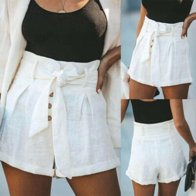 

Womens High Waist Tie Belt Shorts Summer Casual Beach Slim Fit Trousers Hot Pant