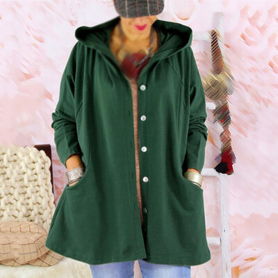 

Ladies Winter Hoodie Jacket Long Sleeve Cardigan Buttons Solid Warm Autumn Coat